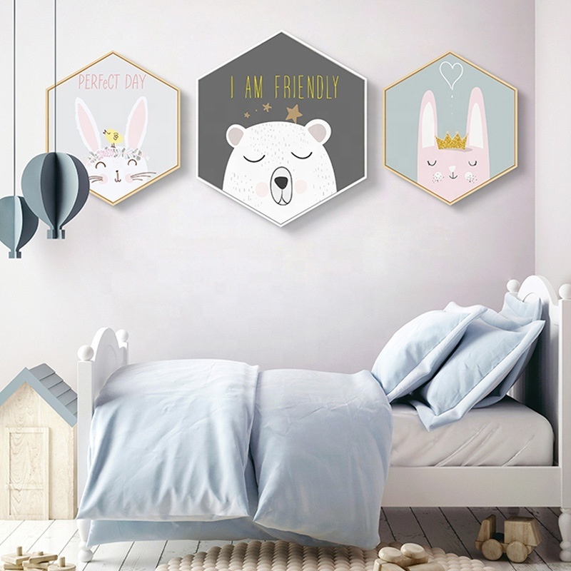 Nordic Lovely Bear Canvas Art Print Animal Nursery Wall Painting Decorative Picture Kid Baby Girl Bedroom Decoration