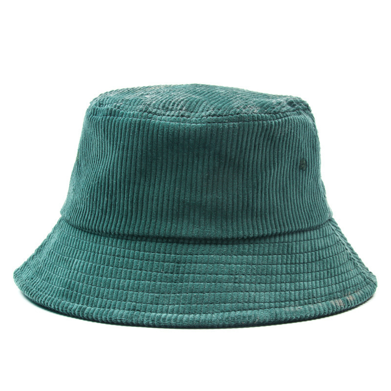 designer custom embroidery logo Fisherman Solid Fashion hat ourdoot Flat Top Wide Brim Summer Cap green corduroy Bucket Hats