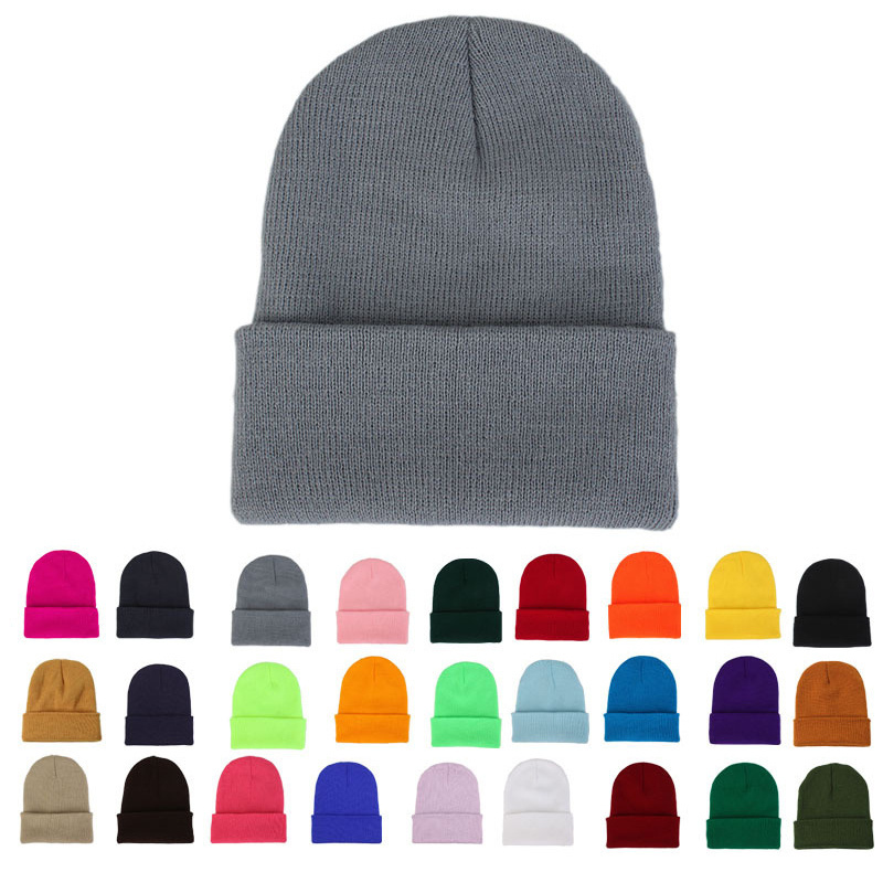 Custom Multicolor Warm Winter Hat Women Outdoor Knitted Plain Beanie Hat Custom Embroidery Logo Acrylic beanies with custom logo