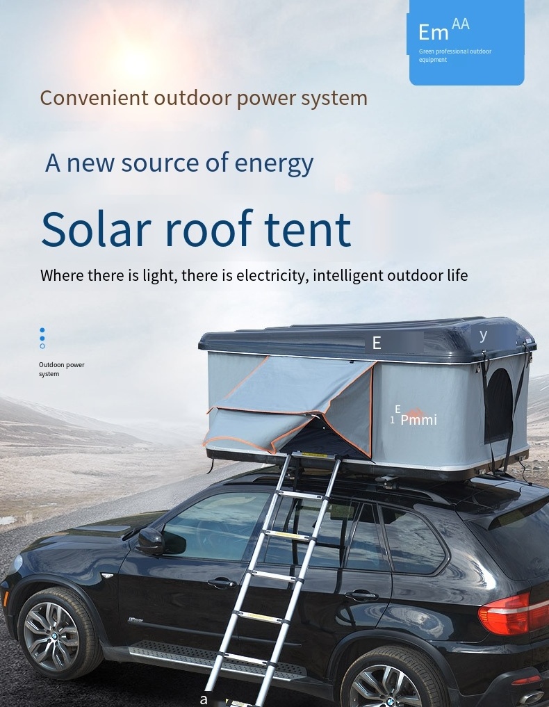 outdoor solar tents camping 4wd foldable ABS hard shell vehicle open cvt car roof top tent hardshell roof top tent with solar