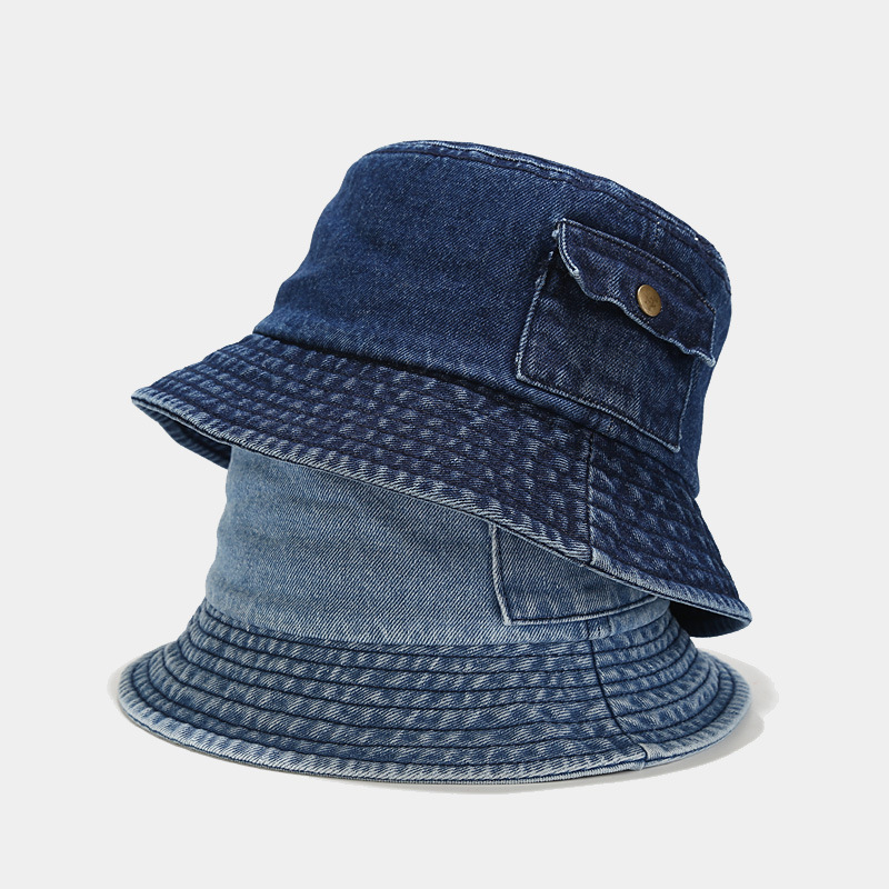 custom women Fashionable Casual Denim Fisherman Cowboy Washed hat blank denim jeans Bucket Hats With pockets