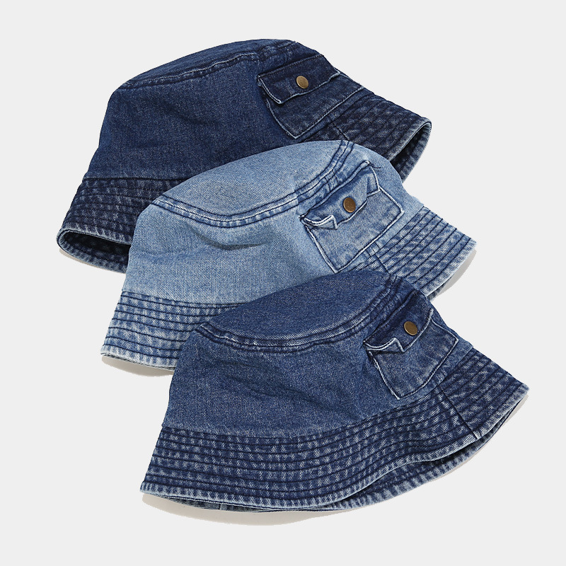 custom women Fashionable Casual Denim Fisherman Cowboy Washed hat blank denim jeans Bucket Hats With pockets