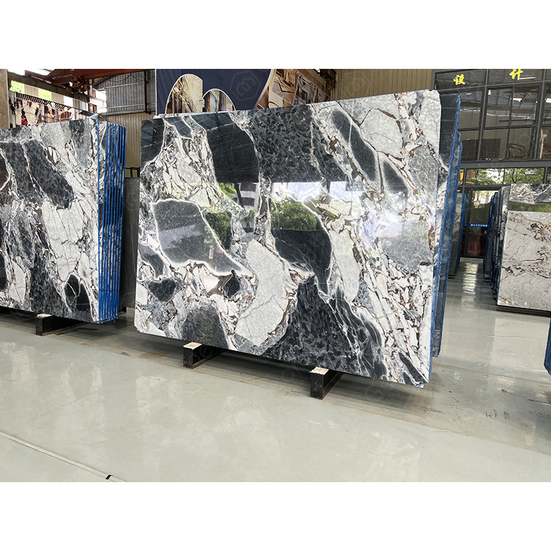 Black Tone Milky Way galaxy Marble Moulding Bathroom Decoration Alabaster Marble Tile Stone Slab