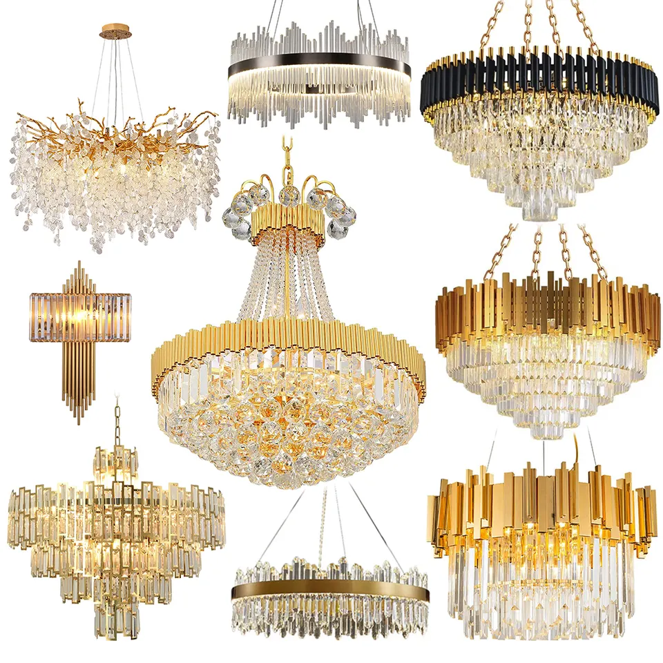 Modern Nordic Custom Hotel Stairs Wedding Decor Gold Lustre-Salon Crystal Large Pendant Lights High Ceiling  Luxury Chandeliers