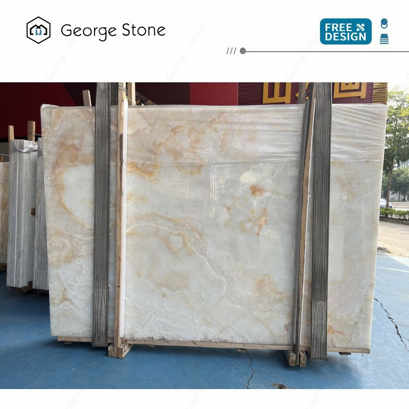 Factory Price Large Big Snow White Crystal Onyx Stone Stock Marble Carrera Slab Floor Tile With Orange Gold Brown Yellow Veins