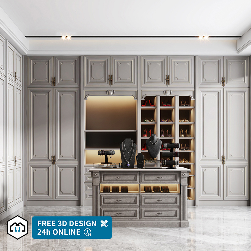 Modern design walk in closet cabinet with drawer and Mirror clothing storage cabinets from Foshan factory