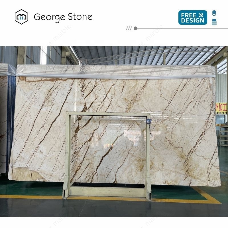 Sofitel Gold Marble Slab Countertop Polished Beige With Golden Vein Marble Slabs M-SA05F