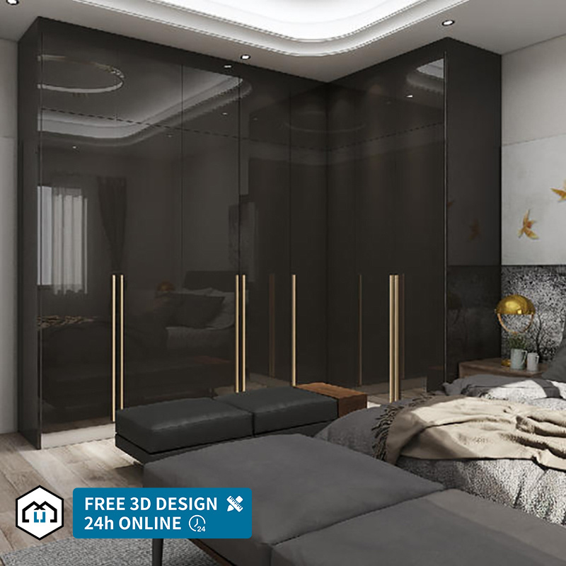 Customized Modular mdf hotel full luxury bedroom storage cabinet furniture modern black armoire wardrobe closets designs