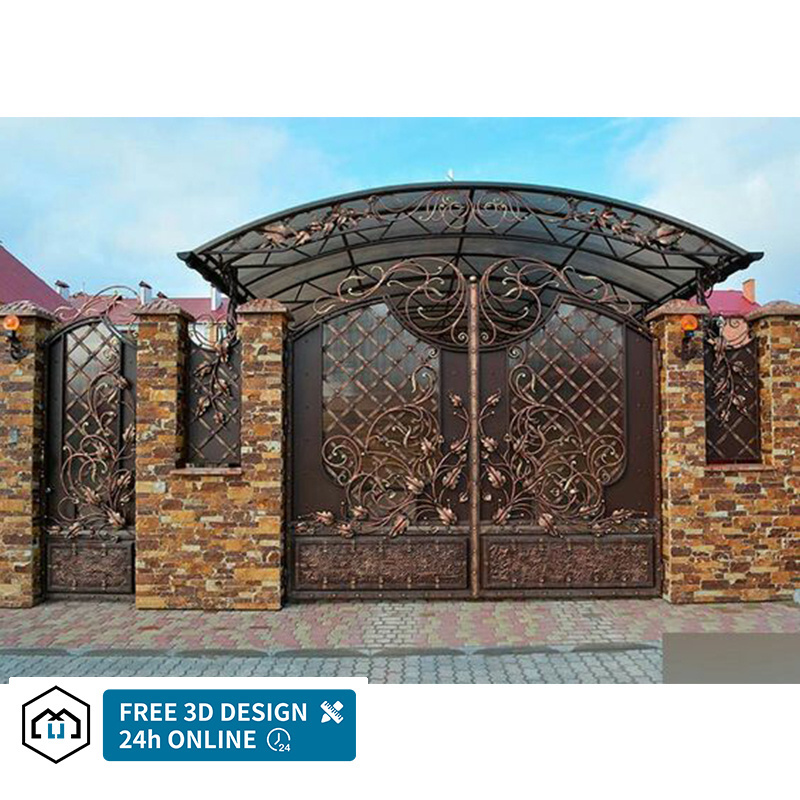 European style Automatic modern house grill designs front door wrought iron main gate for garden