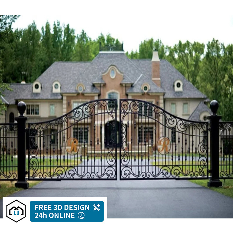 European style Automatic modern house grill designs front door wrought iron main gate for garden