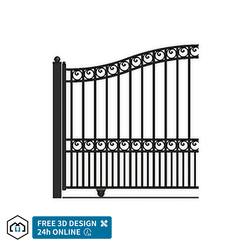 Automatic House luxurious steel fence gates design metal wrought iron double swing driveway gates