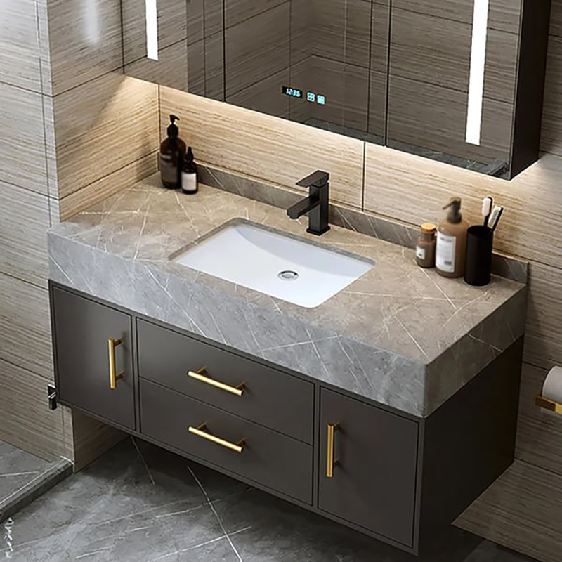 Home Use Luxury Gray Style marble top Single Sink Floating Bathroom Vanities For Sale