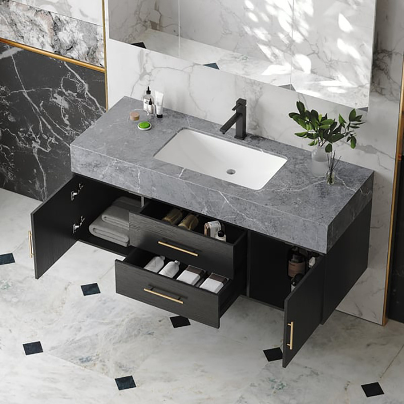 Home Use Luxury Gray Style marble top Single Sink Floating Bathroom Vanities For Sale