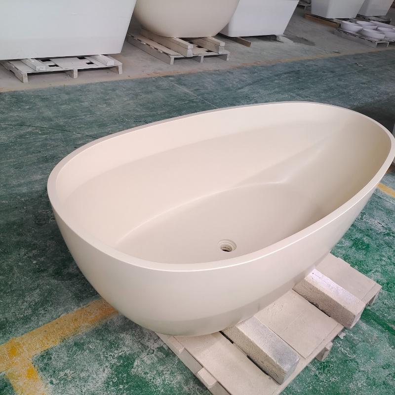 Customized Beige Cream Bathtub Whirlpools Solid Surface Stone Bathtub For Home Bathroom Hotel