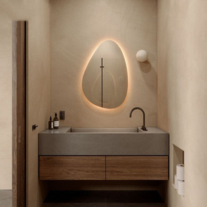 Dark Grey Slate Stone OEM Waterproof Bathroom Cabinet Wall-hung Vanity with LED Light Mirror Cabinet