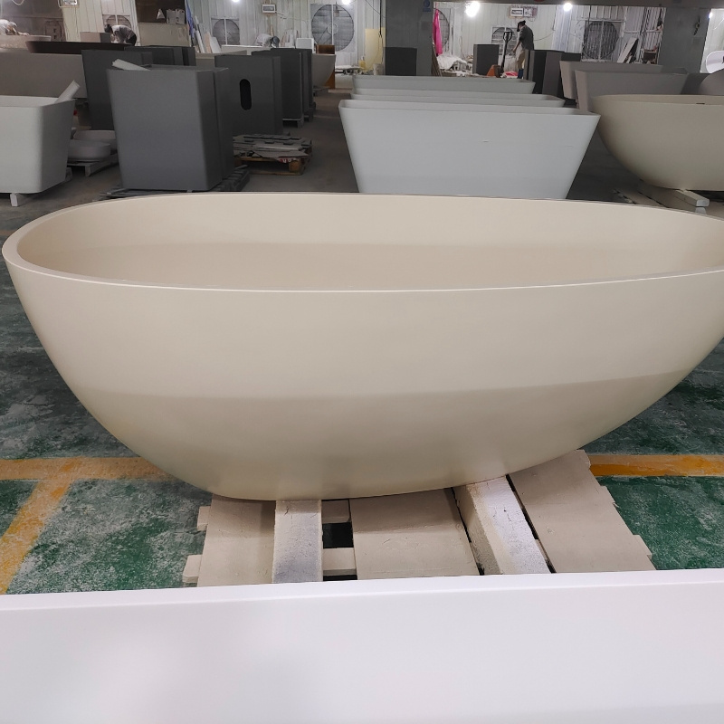 Customized Beige Cream Bathtub Whirlpools Solid Surface Stone Bathtub For Home Bathroom Hotel