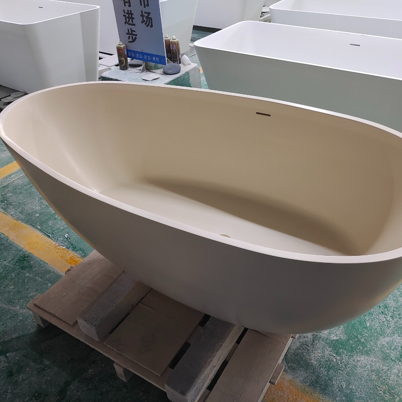 Customized Beige Cream Bathtub Whirlpools Solid Surface Stone Bathtub For Home Bathroom Hotel