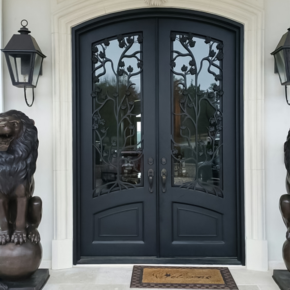 Modern Smart Lock Front Entrance Door Entry Security Steel Doors Exterior Wrought Iron Glass Graphic Design Tropical GEORGIA