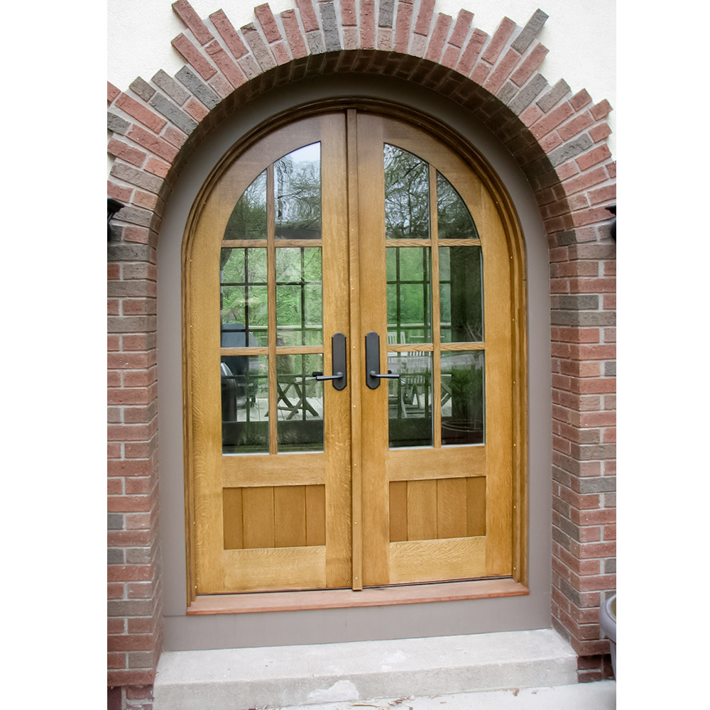 Classical solid wood white red oak arched door double swing enter door with sidelight for residential