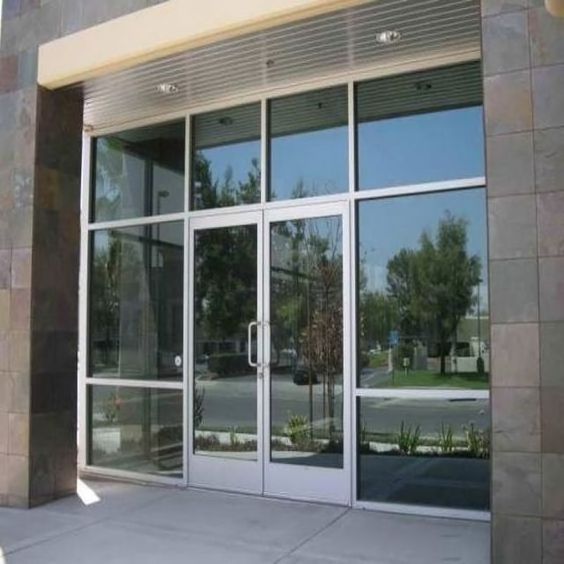 Commercial Glass Steel Store Front Door 2 Panel Swing Safety Doors Entrance Front Store Gate