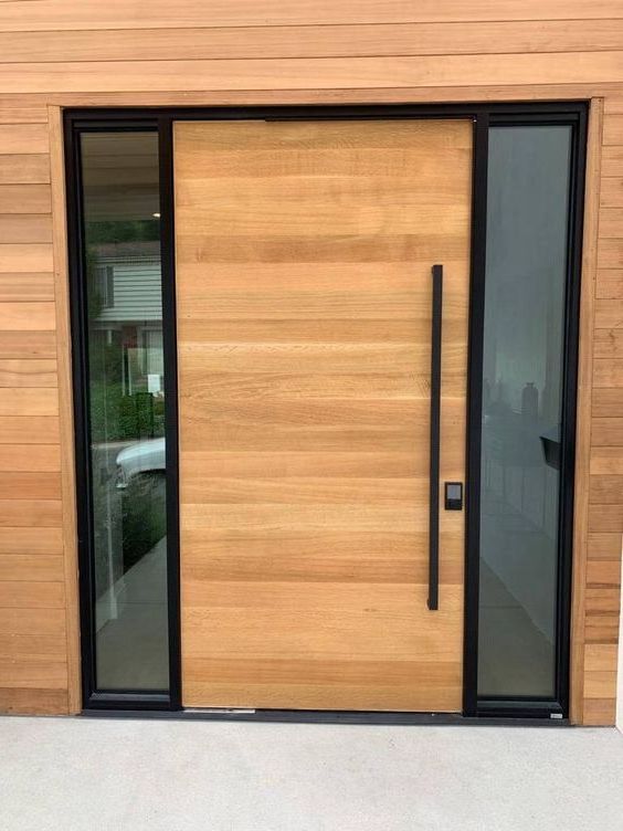 Luxury Solid Wood Swing High Strength Pivot Door Design Exterior Entry Front Entry Doors With Smart Lock