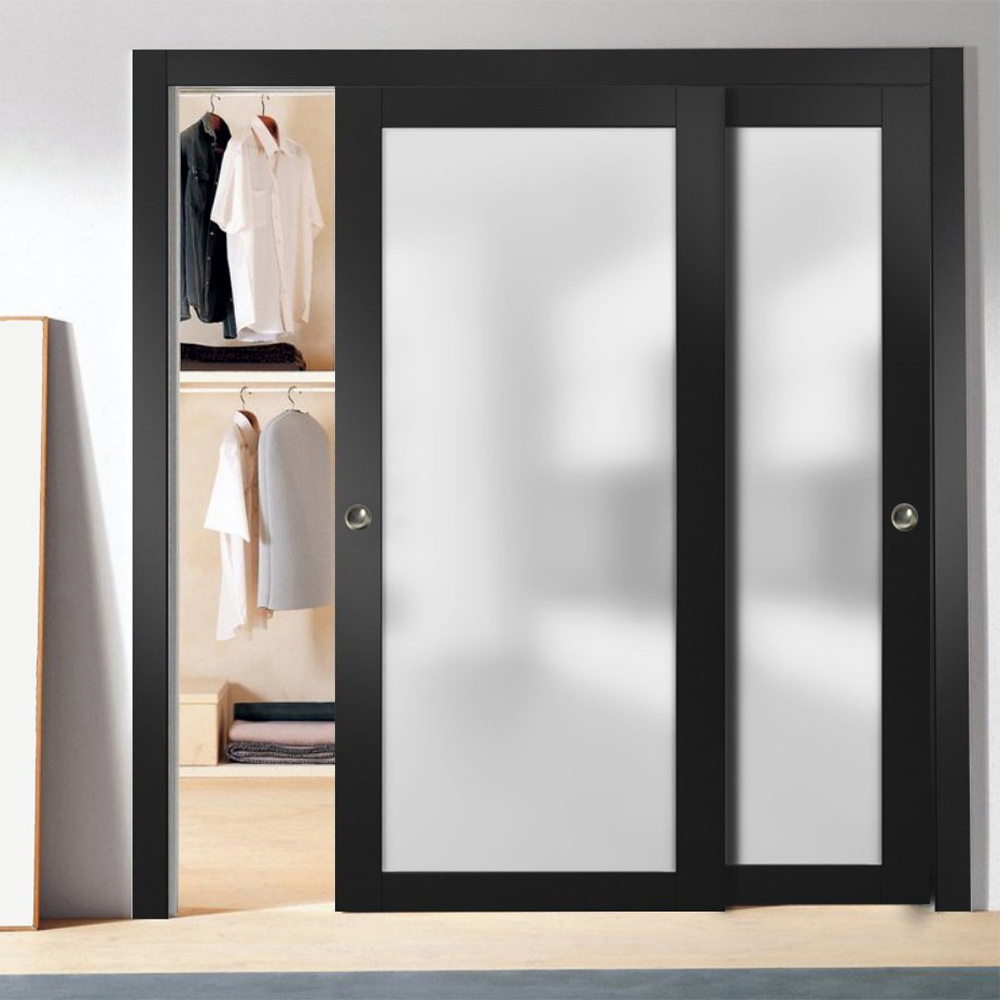 Sliding Double Door Flush Modern design Solid core Lacquer Pre finishing Wooden Interior door Closet door for room