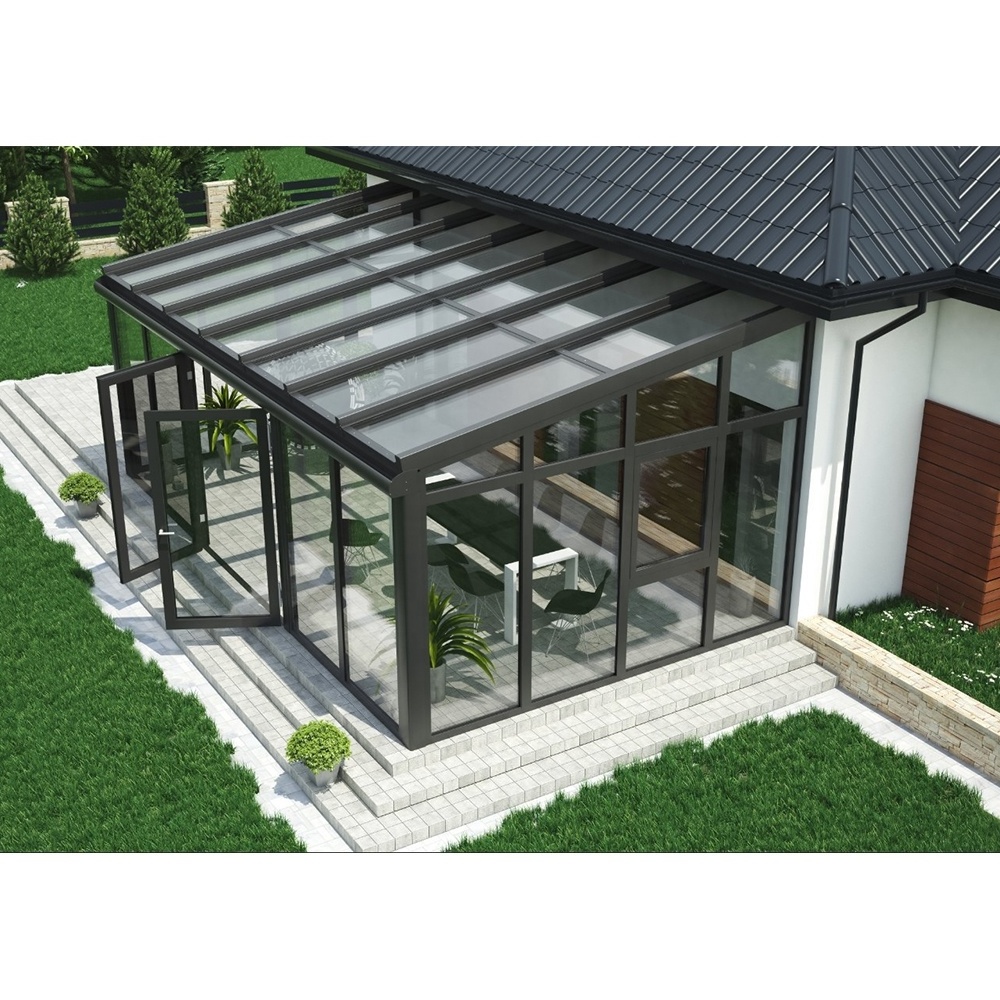 Free standing sunrooms 4 season aluminum glass houses tiny house slant greenhouses for sale