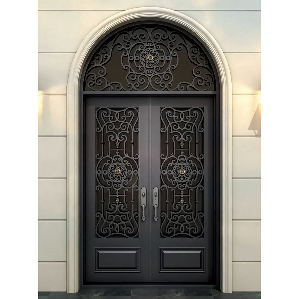 Hot Sale High Quality Exterior Burglar Proof Other Cast Iron Doors Main Entry Front French Wrought Iron Doors For House