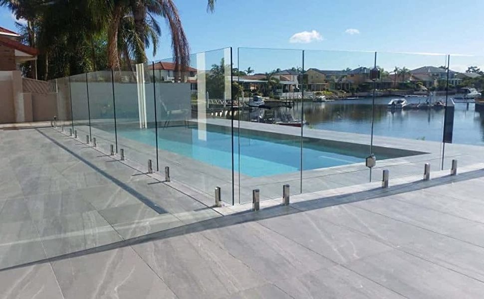 External glass spigot railing deck aluminum frame modern style minimalist fencing