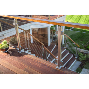 Balustrade wooden post cable railing system stainless steel balcony railing stainless steel cable wire stair deck railing