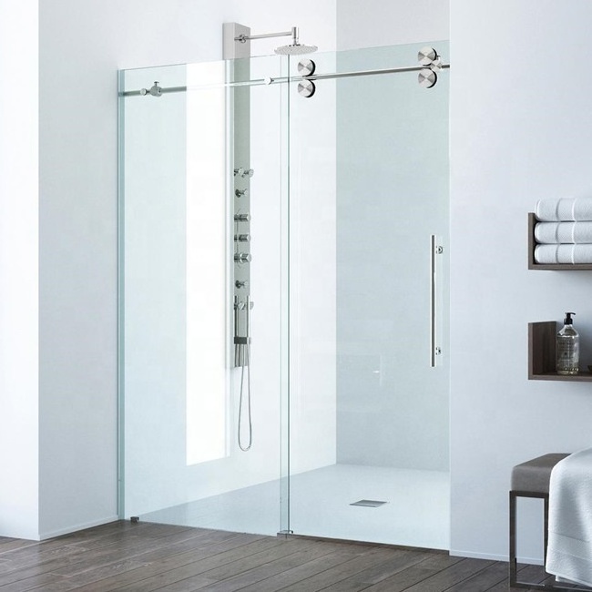 High quality shower enclosure hotel frameless frosted tempered sliding glass shower door