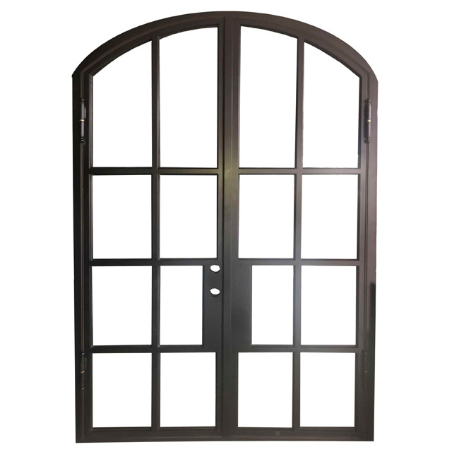 Grill Door Designs Interior Use Metal Frame Glass Casement Steel Door Arched Top New Modern Tempered Wrought Iron GEORGIA Villa