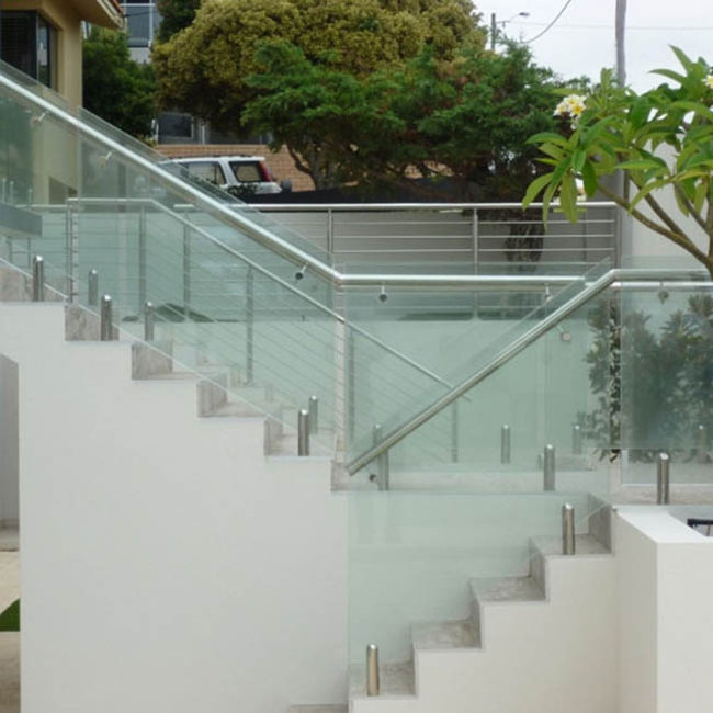 External glass spigot railing deck aluminum frame modern style minimalist fencing