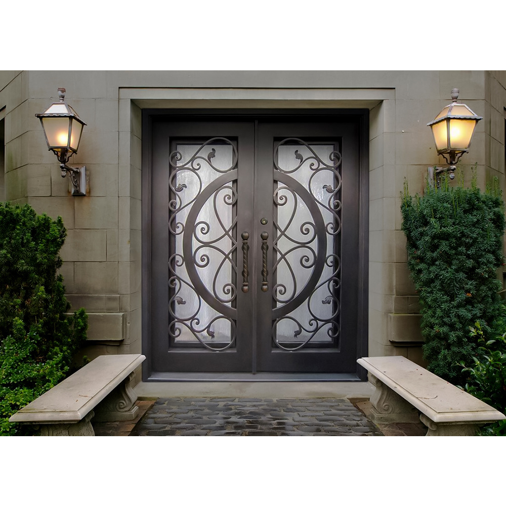 Hot Sale High Quality Exterior Burglar Proof Other Cast Iron Doors Main Entry Front French Wrought Iron Doors For House