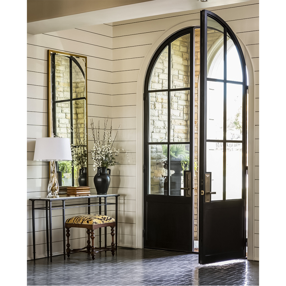 Grill Door Designs Interior Use Metal Frame Glass Casement Steel Door Arched Top New Modern Tempered Wrought Iron GEORGIA Villa