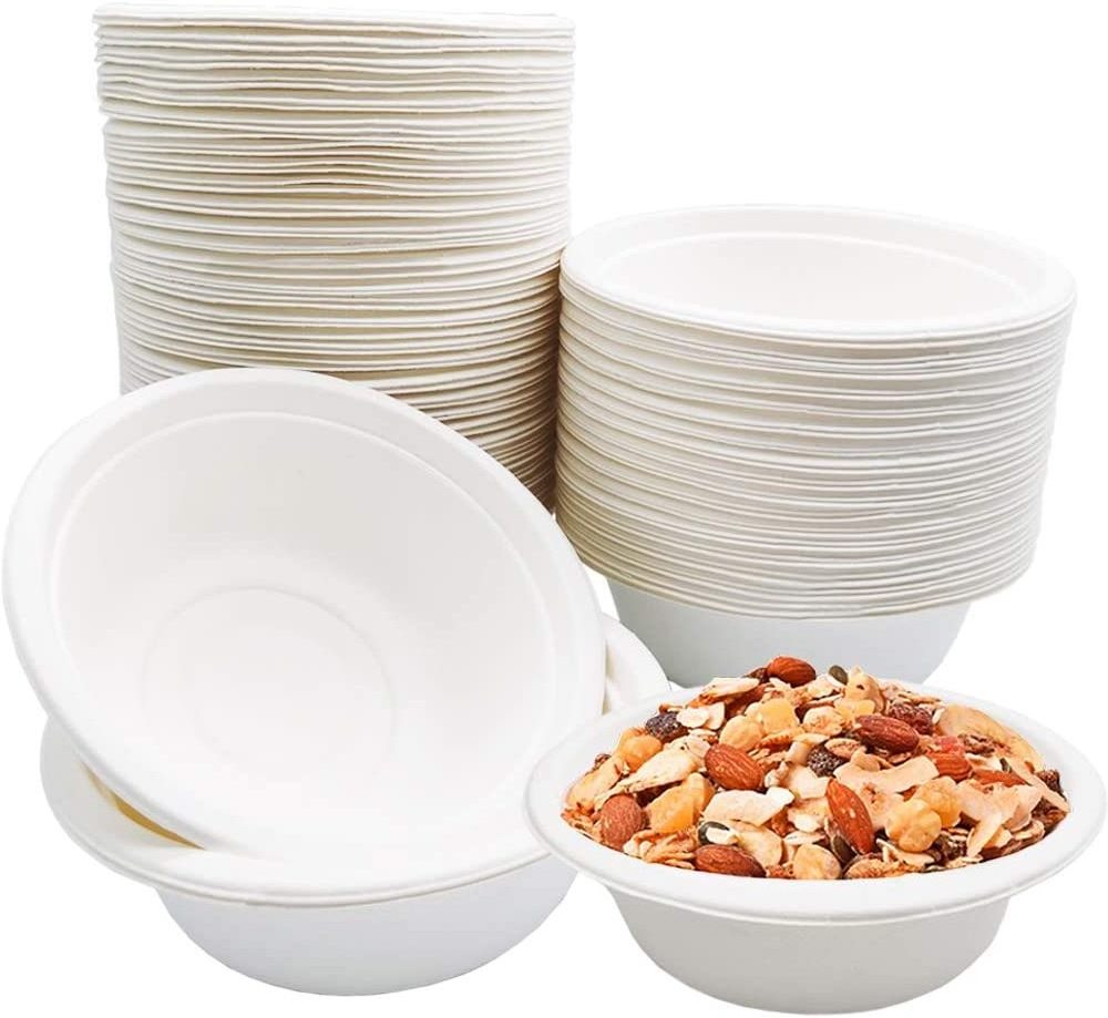 Biodegradable Sugarcane Bagasse Pulp Packaging Takeaway Disposable Bowl With Lid For Fruit Ramen Soup Salad