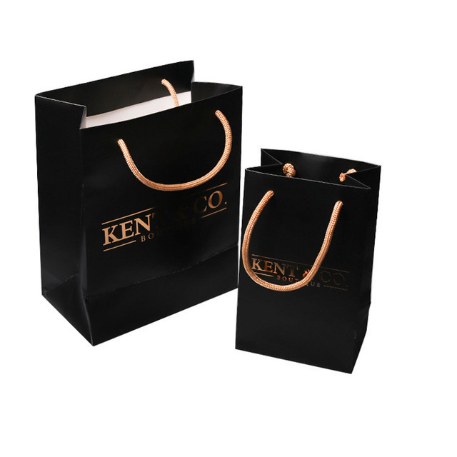 Wholesale custom printed black luxury shopping gift paper bag with handle paper bag with logo print