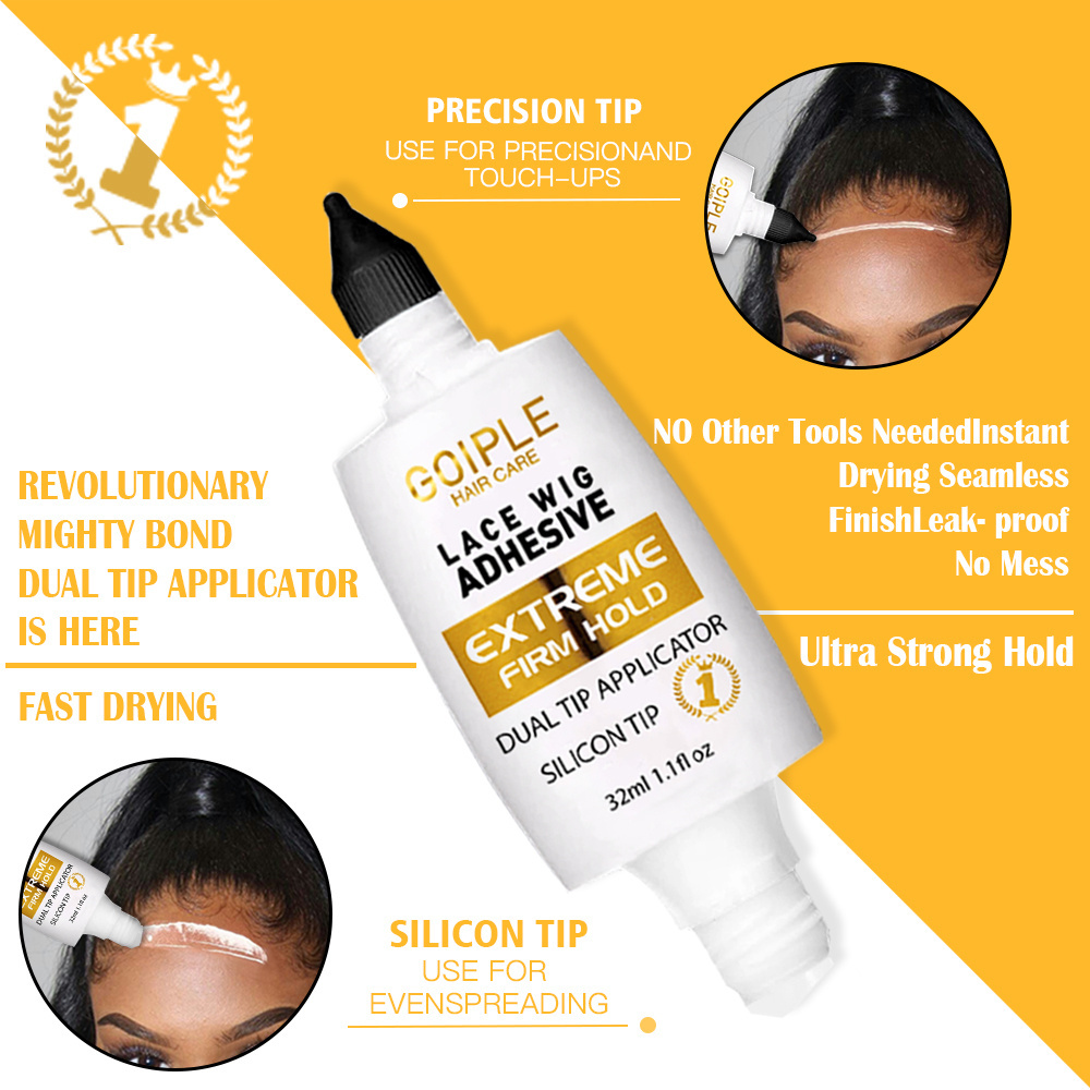 Mighty Extreme Hold Dual Tip Applicator Bond for Hairpiece Toupee Hair Glue for Wig Front Adhesive Invisible Wholesale Lace Glue