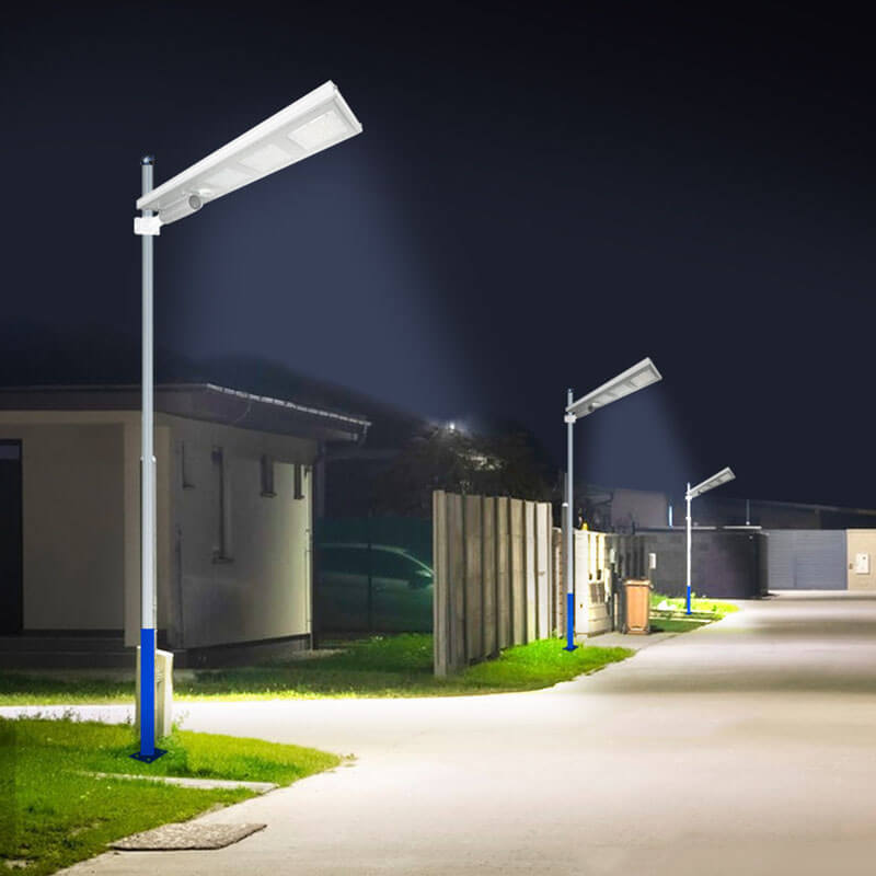 All-in-One LED Solar Street Light with Remote IP66 Rated Warm White DC Battery Power Supply for Road Applications