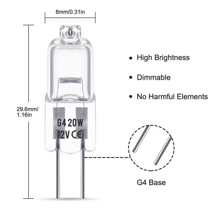 G4 Halogen Light Bulbs 20W 12V Clear Dimmable AC/DC Power Supply LED Light Source Glass Body Changeable Emitting Color