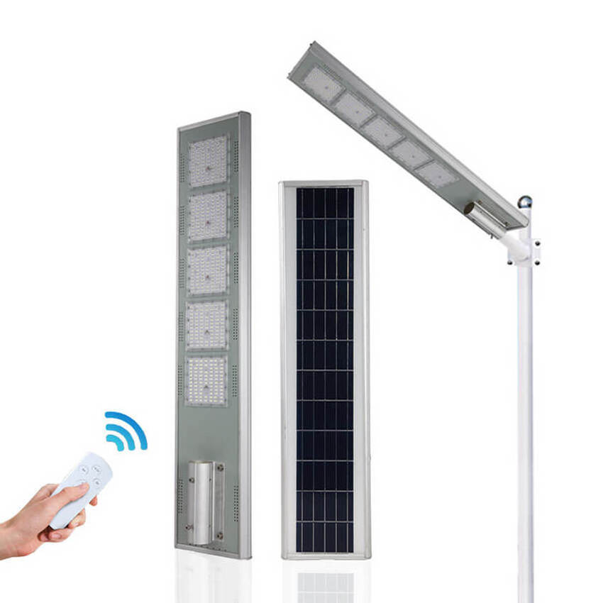 All-in-One LED Solar Street Light with Remote IP66 Rated Warm White DC Battery Power Supply for Road Applications