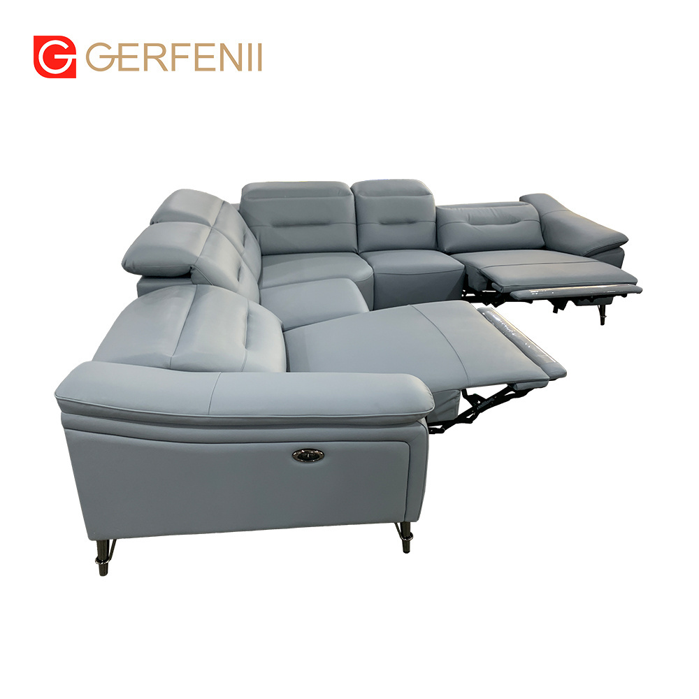 luxury modern living room u shape leather power extendable corner sofa electric reclining set recliner