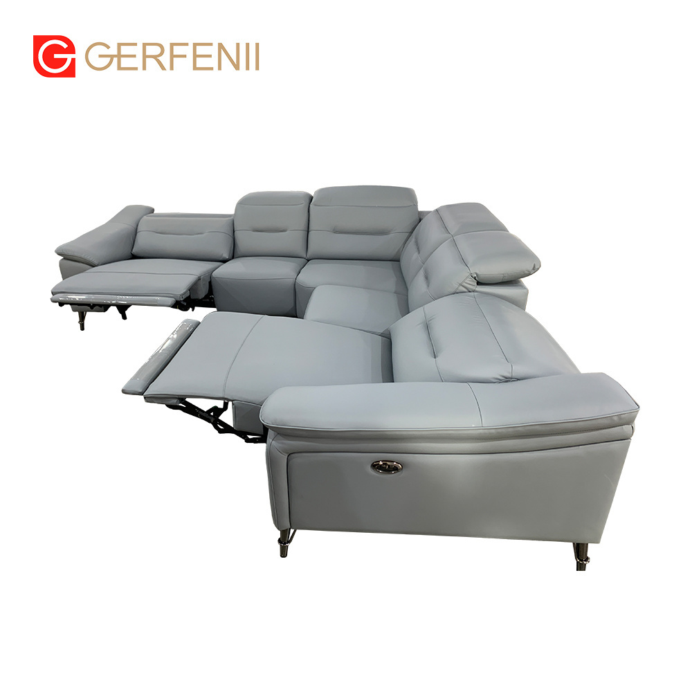 luxury modern living room u shape leather power extendable corner sofa electric reclining set recliner