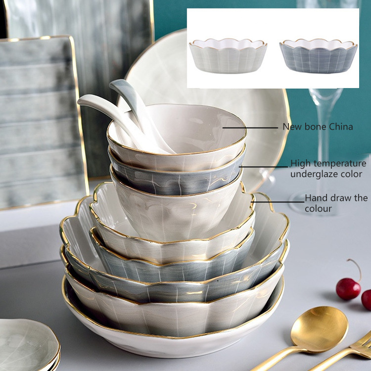 Wholesale luxury bone china Dining Pasta Large Salad Porcelain Bowl Plate Dish Dinnerware Dinner Set