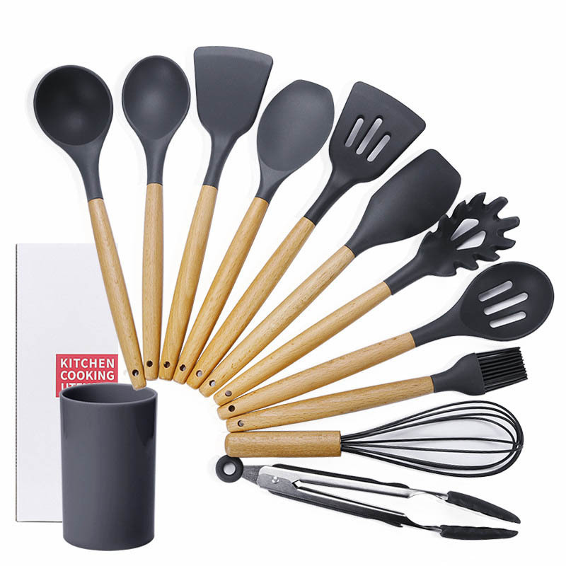 11 Pcs Silicon Home Kitchen Accessories Tools Gadgets Cooking Utensils Set With Plastic Holder