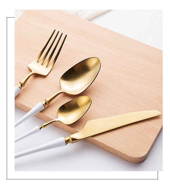 Hot Selling Handle Stainless Steel Flatware Set Fork Spoon Knife Serve Portable Dinnerware 24Pcs Tableware Set With Rack