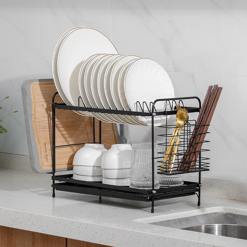 2 Layers Sink Sink Kitchen Wall Mounted Telescopic Clothes Drying Rack 3 Tier Clothes Laundry Steel Frame Dish Drying Rack