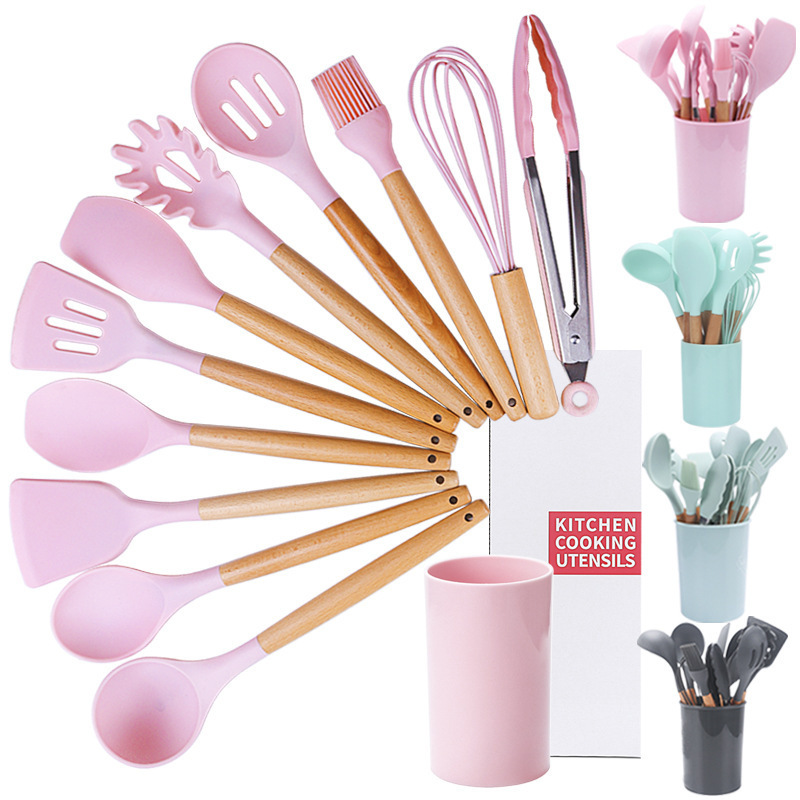 11 Pcs Silicon Home Kitchen Accessories Tools Gadgets Cooking Utensils Set With Plastic Holder