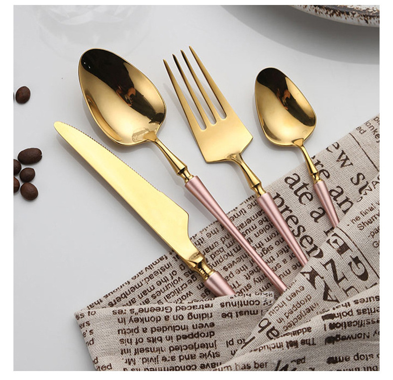 Hot Selling Handle Stainless Steel Flatware Set Fork Spoon Knife Serve Portable Dinnerware 24Pcs Tableware Set With Rack