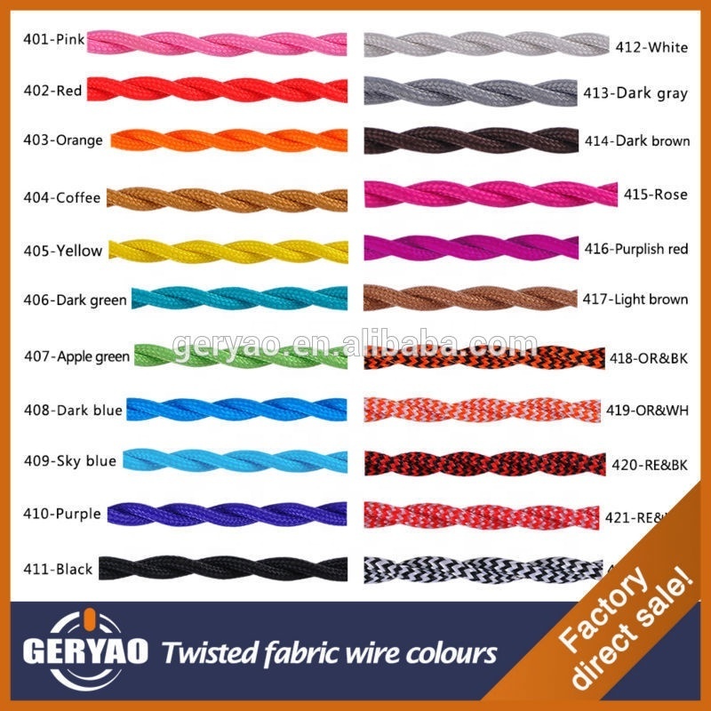 Red black twisted pair fabric textile cable braided for pendant lamp, cotton cloth covered wire for ceiling lamp